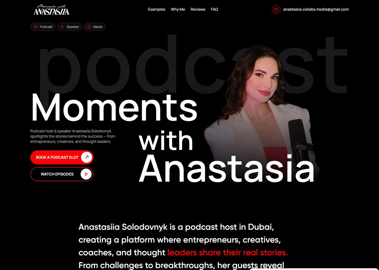 Homepage of the Anastasiia Solodovnyk website