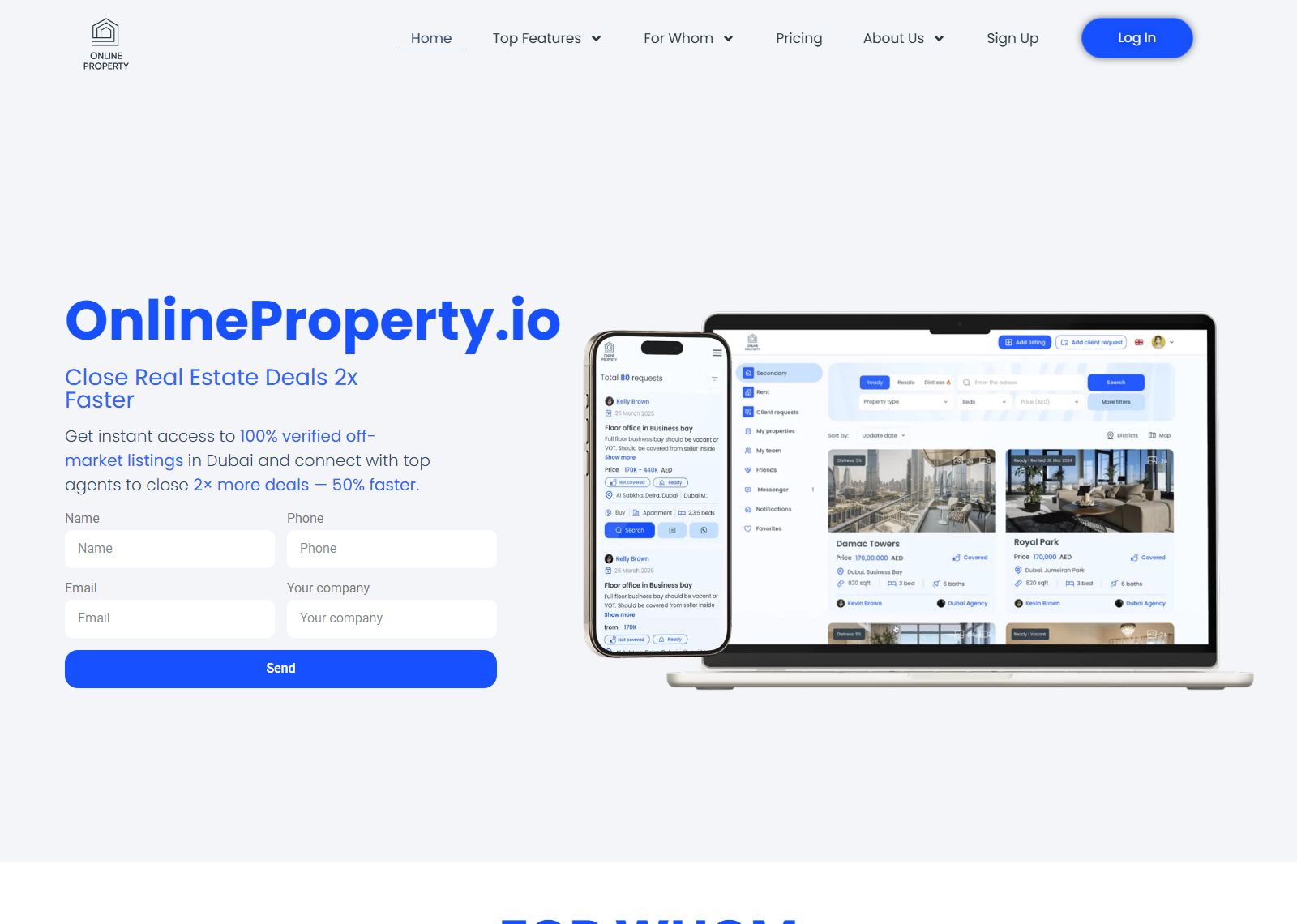 Homepage of the OnlineProperty.io website